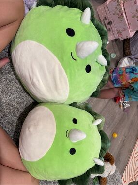 Squishmallows Green and Cream Triceratops Plush Pair